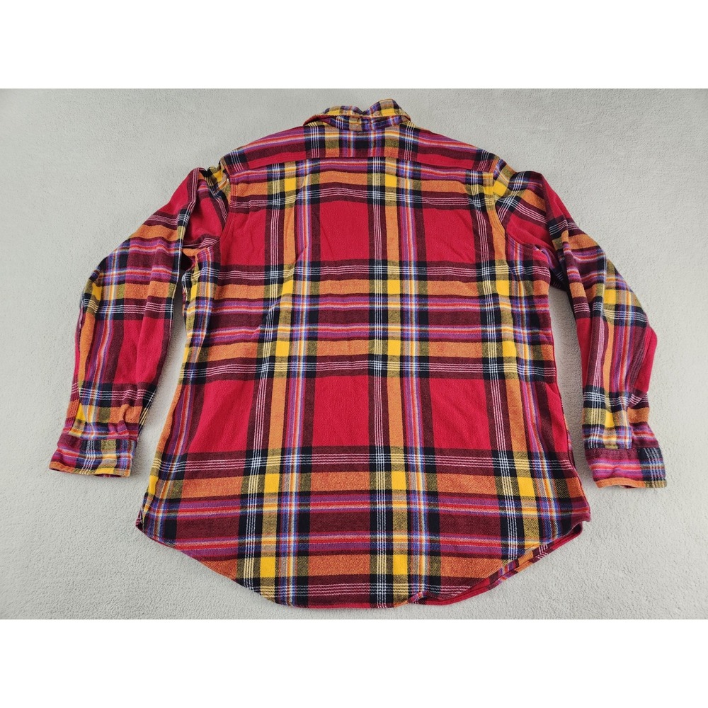 Mens Polo by Ralph Lauren 90s Dungaree Workshirt Flannel Red XXL Elbow Patch - Picture 2 of 6